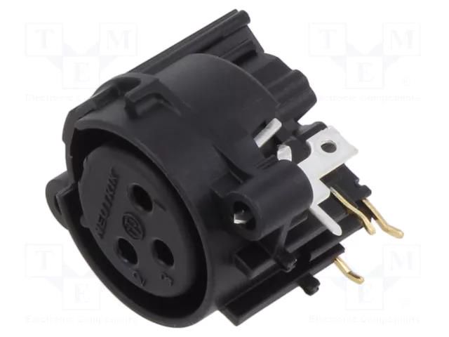 Connector: XLR; socket; female; PIN: 3; angled 90°; THT; black; 6A NEUTRIK NTR-NC3FAH2-0