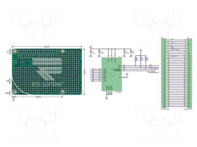 Board: universal; double sided,prototyping; W: 56mm; L: 85mm ROTH ELEKTRONIK GMBH RE3032-DSPT