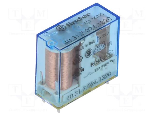 Relay: electromagnetic; SPST-NO; Ucoil: 24VDC; 12A; 12A/250VAC FINDER 40.31.7.024.1320