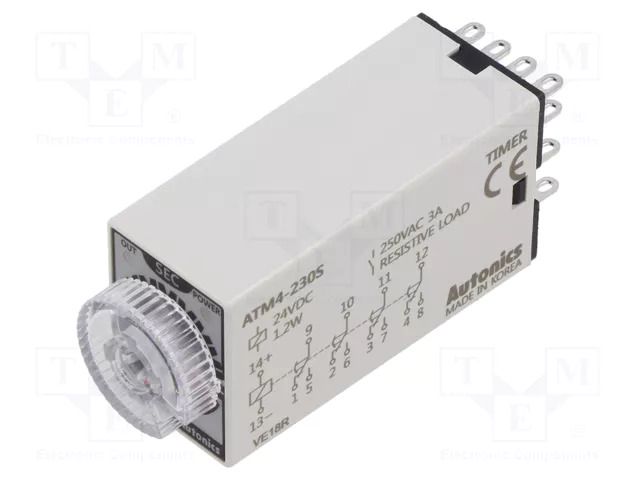 Timer; 3÷30s; 4PDT,relay; 250VAC/3A,24VDC/3A; Usup: 24VDC; socket AUTONICS ATM4-230S