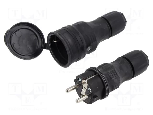 Connector: AC supply; male,female; socket,plug; 2P+PE; 250VAC; 16A PLASTROL W-98861