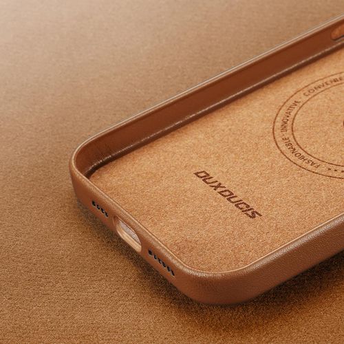 Dux Ducis Grit Leather Case for iPhone 14 Plus Elegant Faux Leather Cover (MagSafe Compatible) Brown, Dux Ducis 6934913036952 6934913036952