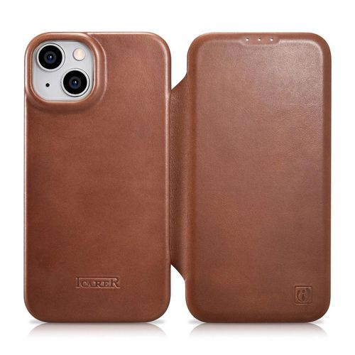 iCarer CE Oil Wax Premium Leather Folio Case iPhone 14 Plus magnetic flip case MagSafe brown (AKI14220707-BN), iCarer 6975092684503 6975092684503