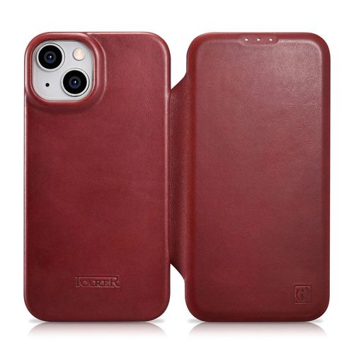 iCarer CE Oil Wax Premium Leather Folio Case iPhone 14 Plus Magnetic Flip Leather Folio Case MagSafe Red (AKI14220707-RD), iCarer 6975092684527 6975092684527