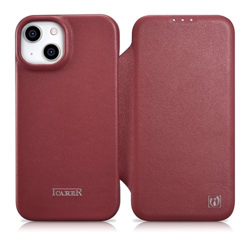 iCarer CE Premium Leather Folio Case iPhone 14 Plus Magnetic Flip Leather Folio Case MagSafe Red (WMI14220715-RD), iCarer 6975092685753 6975092685753