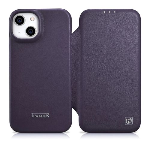 iCarer CE Premium Leather Folio Case iPhone 14 Plus Magnetic Flip Leather Folio Case MagSafe Dark Purple (WMI14220715-DP), iCarer 6975092685760 6975092685760