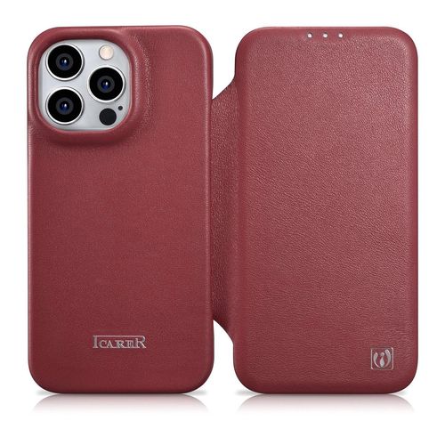 iCarer CE Premium Leather Folio Case iPhone 14 Pro Max Magnetic Flip Cover MagSafe Red (WMI14220716-RD), iCarer 6975092685814 6975092685814