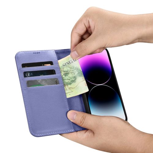 iCarer Wallet Case 2in1 Cover iPhone 14 Pro Anti-RFID Leather Flip Case Light Purple (WMI14220726-LP), iCarer 6975092686279 6975092686279