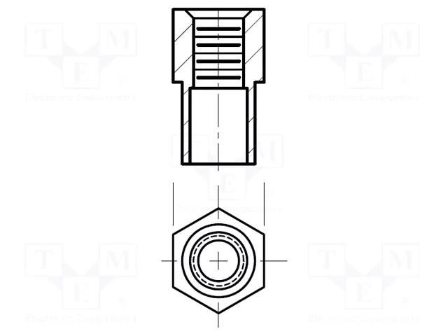 Screwed spacer sleeve; Int.thread: UNC6-32; hexagonal; brass KEYSTONE KEYS1620-2