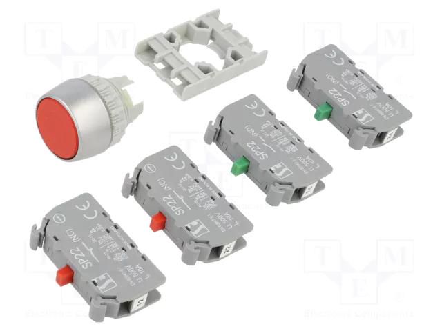 Switch: push-button; 22mm; Stabl.pos: 1; NC x2 + NO x2; red; none SPAMEL SP22-KC-22
