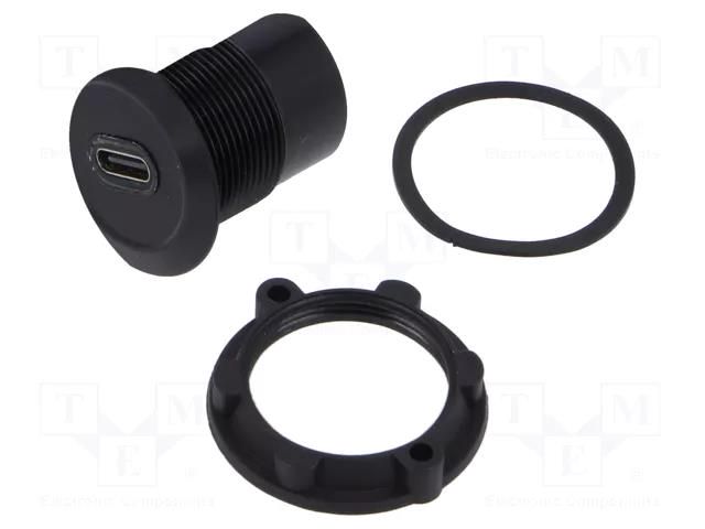Adapter; USB C socket,both sides; Thread: M22; 1÷10mm; Body: black ONPOW USBC-01-BK