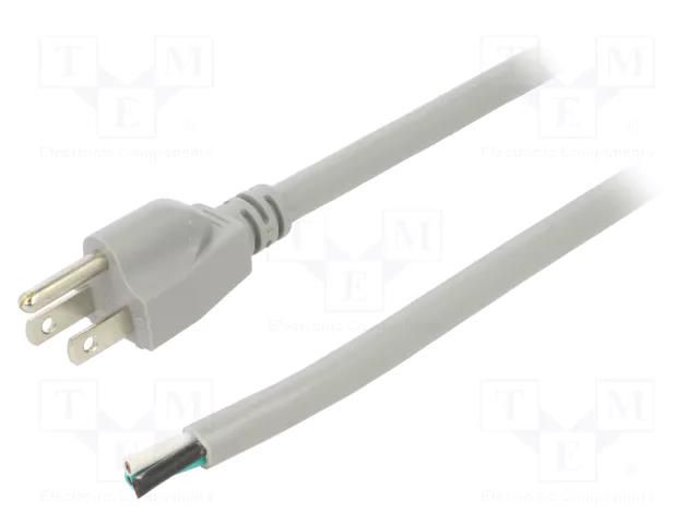 Cable; 3x14AWG; NEMA 5-15 (B) plug,wires; PVC; 3.5m; grey; 13A LIAN DUNG S21-3/14/3.5GY
