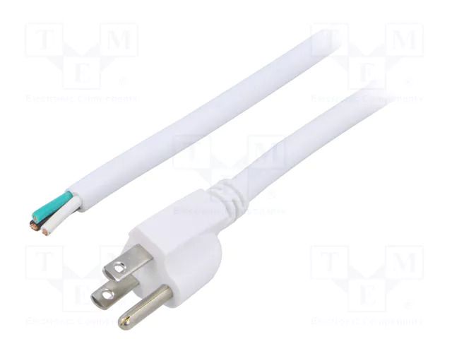 Cable; 3x14AWG; NEMA 5-15 (B) plug,wires; PVC; 3.5m; white; 13A LIAN DUNG S21-3/14/3.5WH