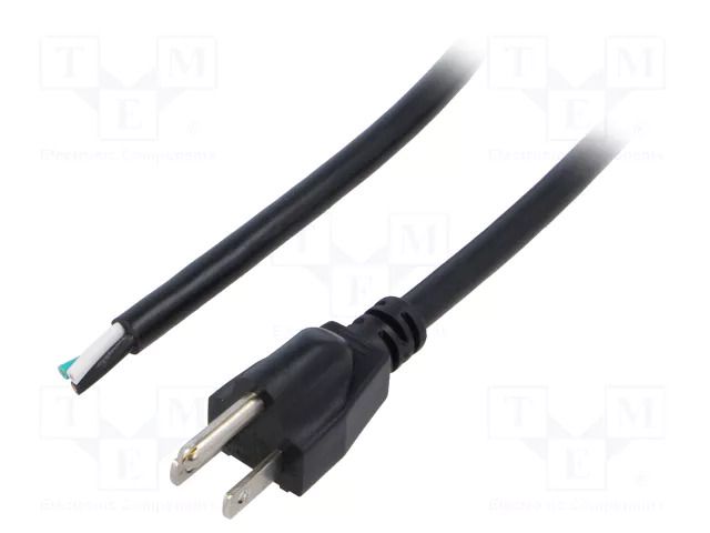 Cable; 3x16AWG; NEMA 5-15 (B) plug,wires; PVC; 1.8m; black; 13A LIAN DUNG S21-3/16/1.8BK