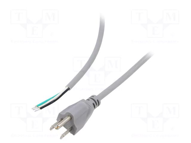 Cable; 3x18AWG; NEMA 5-15 (B) plug,wires; PVC; 2m; grey; 10A; 125V LIAN DUNG S21-3/18/2GY