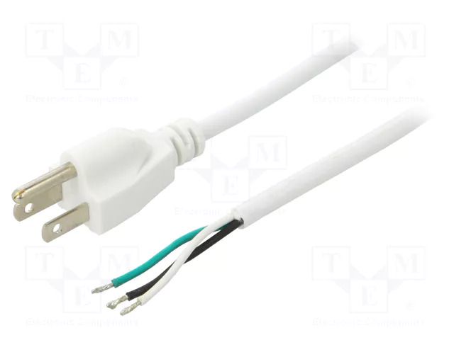 Cable; 3x18AWG; NEMA 5-15 (B) plug,wires; PVC; 2m; white; 10A; 125V LIAN DUNG S21-3/18/2WH