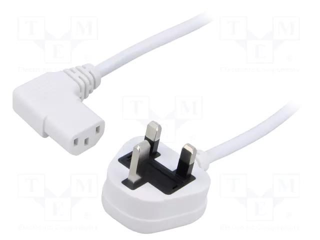 Cable; 3x0.75mm2; BS 1363 (G) plug,IEC C13 female angled right LIAN DUNG SN24-3/07/1.8WH