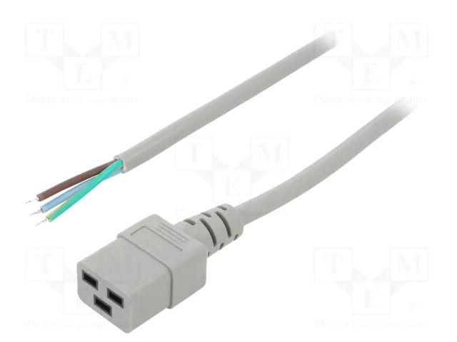 Cable; 3x1.5mm2; IEC C19 female,wires; PVC; Len: 1.5m; grey; 16A LIAN DUNG SN26-3/15/1.5GY