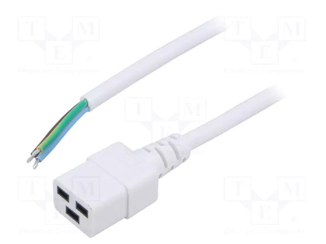 Cable; 3x1.5mm2; IEC C19 female,wires; PVC; Len: 3m; white; 16A LIAN DUNG SN26-3/15/3WH