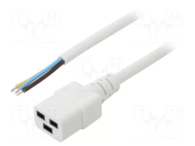Cable; 3x1.5mm2; IEC C19 female,wires; PVC; Len: 5m; white; 16A LIAN DUNG SN26-3/15/5WH