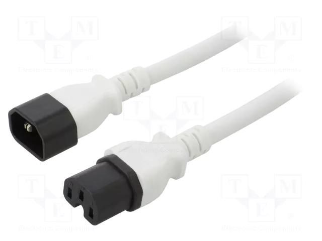 Cable; 3x14AWG; IEC C14 male,IEC C15 female; PVC; 1m; white; 15A LIAN DUNG SN28-3/14/1.0WH