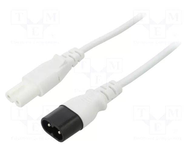 Cable; 2x0.75mm2; IEC C7 female,IEC C8 male; PVC; 0.5m; white LIAN DUNG SN46-2/07/0.5WH
