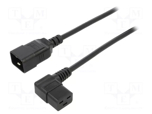 Cable; 3x1.5mm2; IEC C19 female angled,IEC C20 male; PVC; 1m LIAN DUNG WN116-3/15/1BK