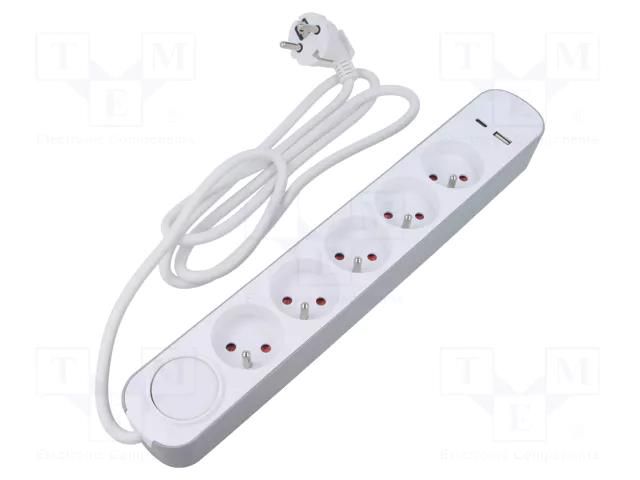 Extension lead; 3x1mm2; Schuko; Sockets: 7; PVC; white; 3m; 13A PLASTROL W-30004