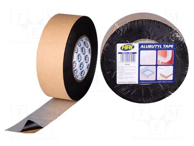 Tape: sealing; W: 50mm; L: 20m; Thk: 0.5mm; black; butyl; aluminium HPX HPX-SAB-5020BK