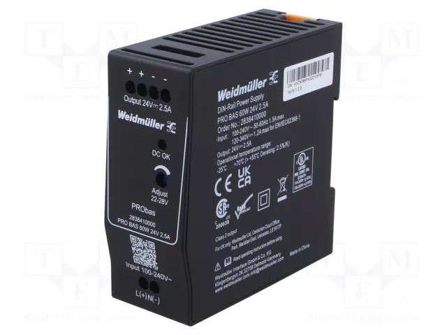 Power supply: switching; for DIN rail; 60W; 24VDC; 2.5A; 85÷264VAC WEIDMÜLLER PROBAS-60W24V2.5A