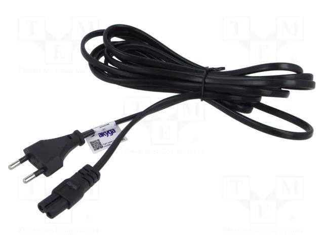 Cable; 2x0.5mm2; CEE 7/16 (C) plug,IEC C7 female; PVC; 3m; black AKYGA AK-RD-02C