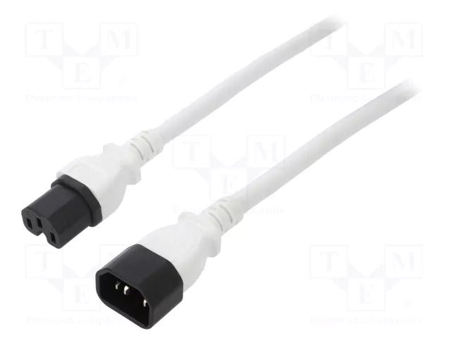 Cable; 3x14AWG; IEC C14 male,IEC C15 female; PVC; 1.8m; white; 15A LIAN DUNG SN28-3/14/1.8WH