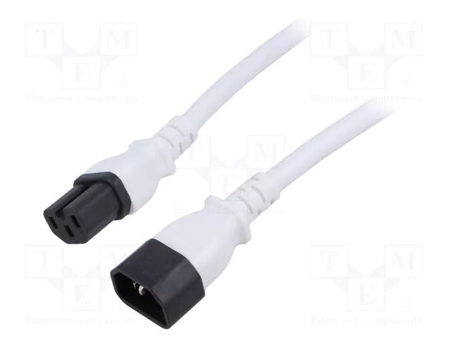 Cable; 3x14AWG; IEC C14 male,IEC C15 female; PVC; 3m; white; 15A LIAN DUNG SN28-3/14/3.0WH