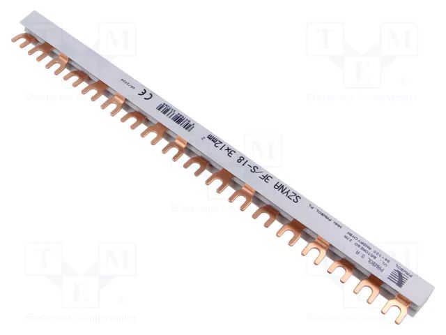 Busbar; 12mm2; Poles: 3; Urated: 400V; 80A; fork; Pitch: 17.8mm; PVC PAWBOL E.4038