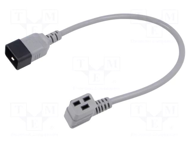 Cable; 3x1.5mm2; IEC C19 female angled,IEC C20 male; PVC; 0.5m LIAN DUNG WN116-3/15/0.5GY
