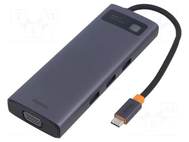 Hub USB; grey; Number of ports: 9; 0.18m; aluminium BASEUS CAHUB-CU0G