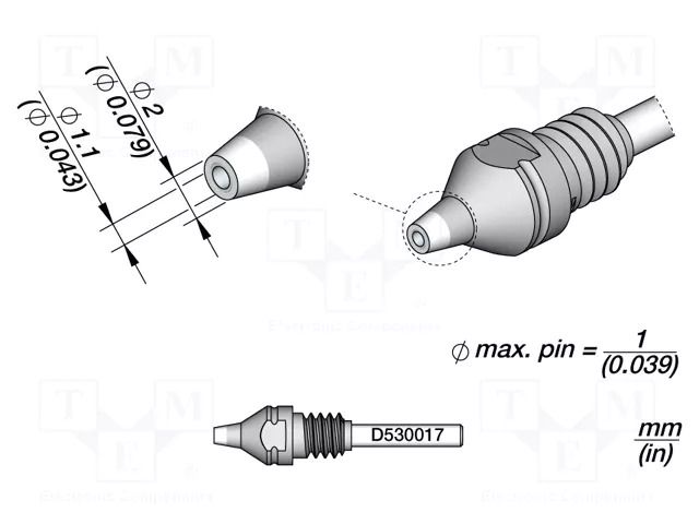Tip: for desoldering irons; 2x1.1mm JBC TOOLS JBC-D530017