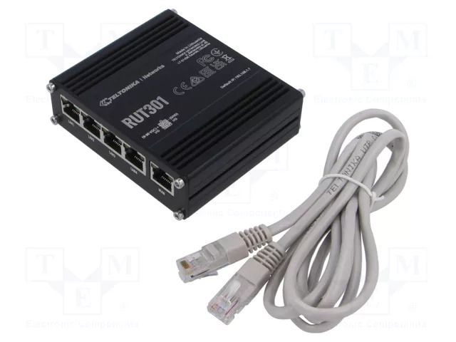 Number of ports: 5; 9÷30VDC; Kit: power supply; Ethernet,USB; RJ45 TELTONIKA RUT301