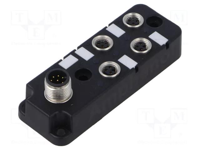 Distribution box; M8; PIN: 3; socket; 6A; IP67; IN: 4; OUT: 1 AMPHENOL LTW DB8-3A4M12-SPS7001