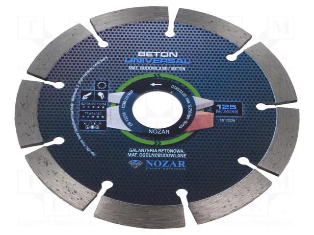 Cutting diamond wheel; Ø: 125mm; Øhole: 22.23mm; 6650rpm NOZAR DIAMANTWERKZEUGE NOZAR-PL6700006