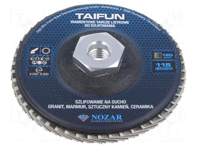 Flap grinding wheels; 115mm; Granularity: 120; TAIFUN NOZAR DIAMANTWERKZEUGE NOZAR-PL6720391