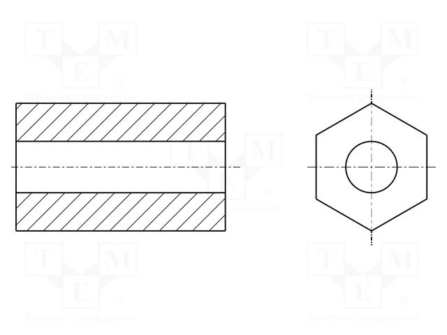 Spacer sleeve; hexagonal; PBT; L: 5mm; Øint: 2.95mm HARWIN R30-9400500