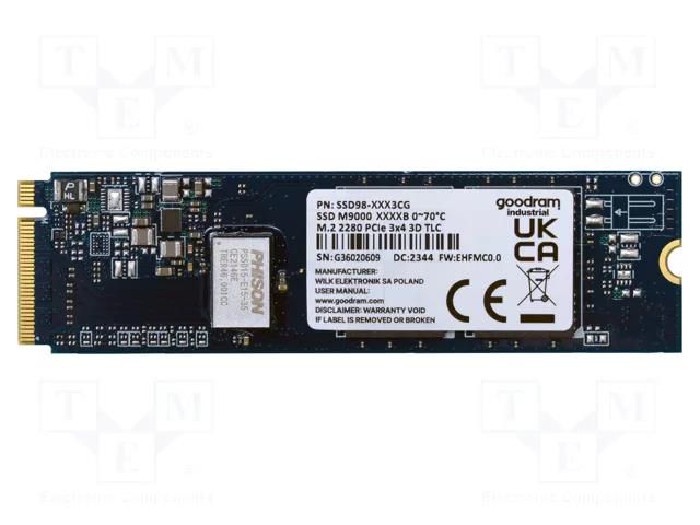 Solid State Drive; 128GB; M.2 2280; 3D TLC NAND; NVMe PCIe 3x4 GOODRAM INDUSTRIAL SSD98-1283SG