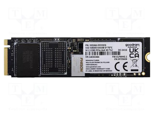 Solid State Drive; 1024GB; M.2 2280; 3D TLC NAND; NVMe PCIe 4x4 GOODRAM INDUSTRIAL SSDA8-1T03DG