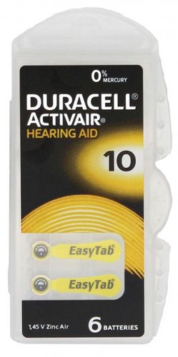 Zinc Air Battery DA10 (V10, PR70) for hearing aid 1.4V 90mAh Duracell 6pcs. 10/DUR 4043752174793