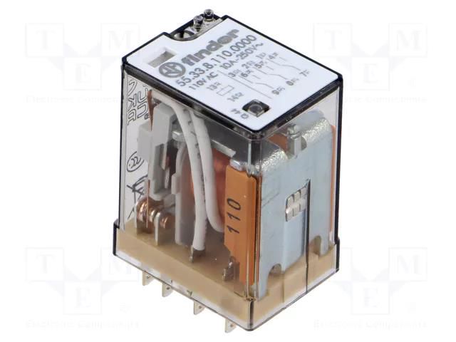 Relay: electromagnetic; 3PDT; 110VAC; 10A/250VAC; socket; 55.33 FINDER 55.33.8.110.0000
