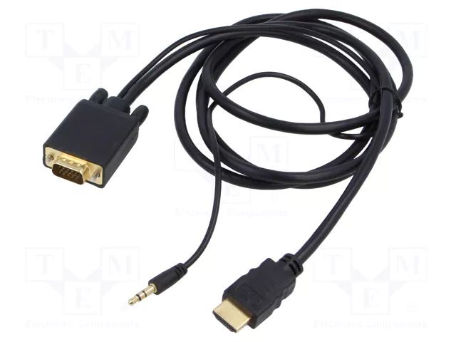 Cable; D-Sub 15pin HD plug,HDMI plug,Jack 3.5mm 3pin plug GEMBIRD A-HDMI-VGA-03-6