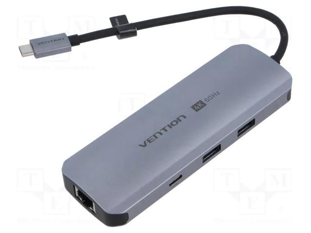 Hub USB; USB 3.0; PnP; grey; Number of ports: 9; 0.15m VENTION TQMHB