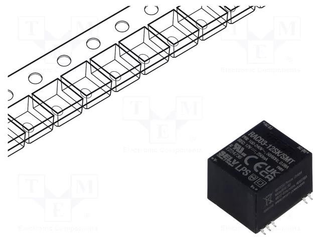 Converter: AC/DC; 3W; Uin: 85÷264VAC,120÷370VDC; Uout: 12VDC; 78% RECOM RAC03-12SK/SMT-R