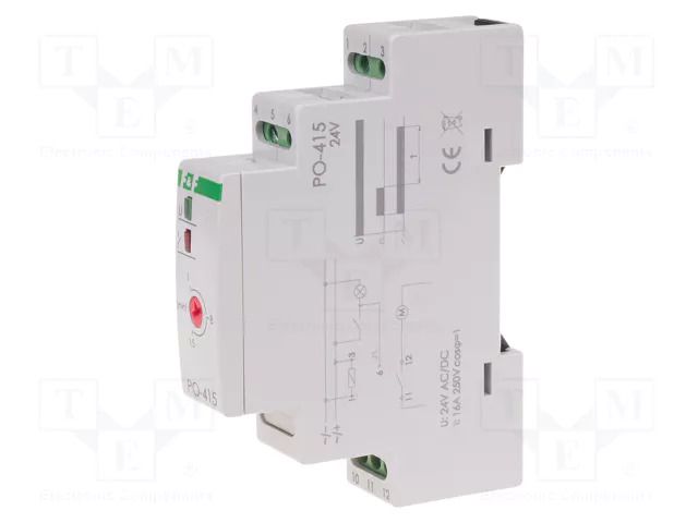 Timer; 1÷15min; NO / NC; 10A; 24VAC; 24VDC; for DIN rail mounting F&F PO-415-24V